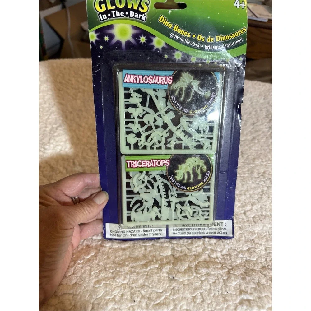 Glows In the Dark DINO BONES Set of 2 Complete Glowing Triceratops Ankylosaurus